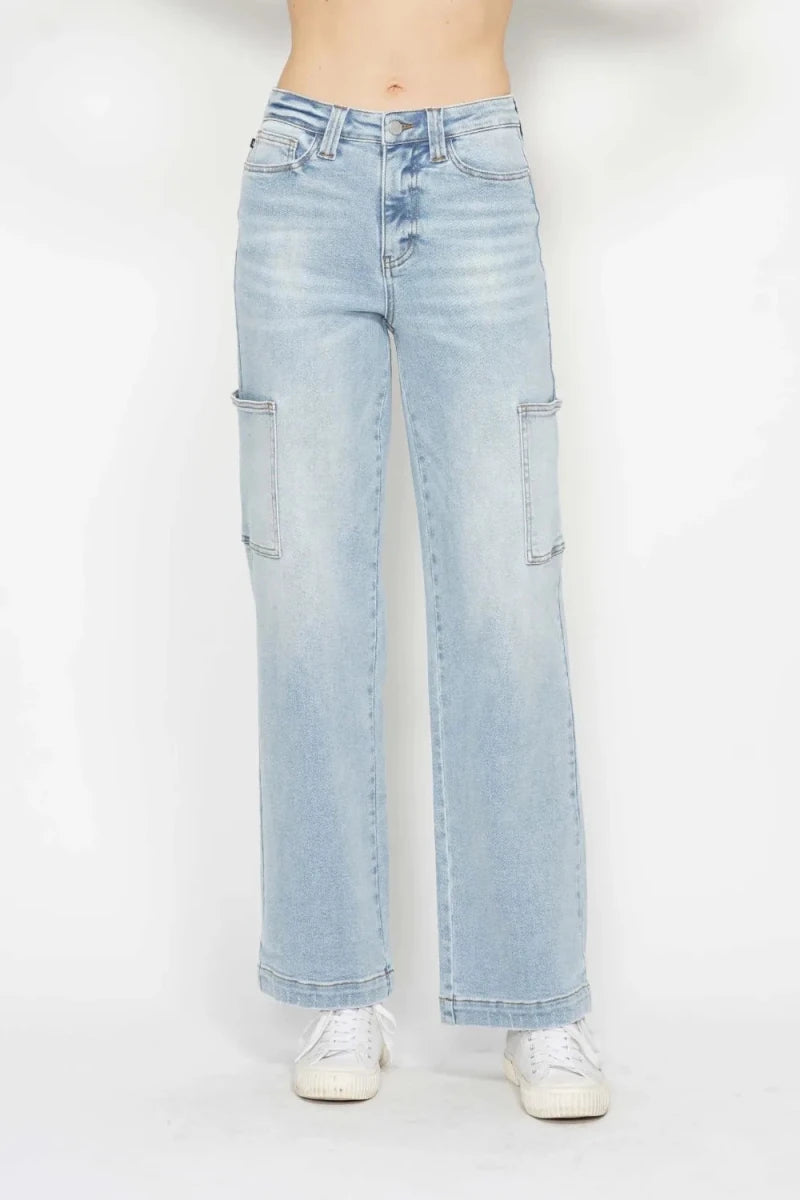 Judy Blue Plus Size High Waist Straight Cargo Jeans - AMVIM