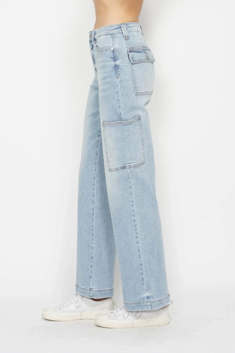 Judy Blue Plus Size High Waist Straight Cargo Jeans - AMVIM