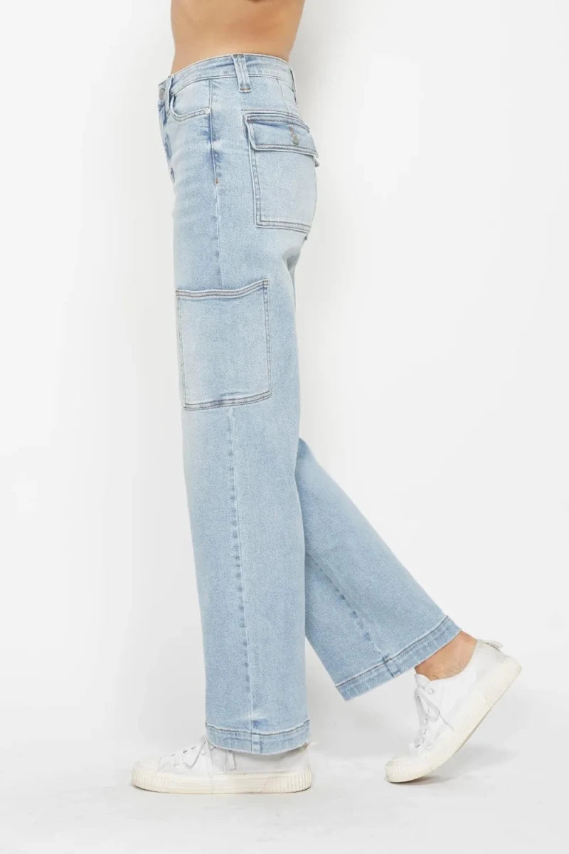 Judy Blue Plus Size High Waist Straight Cargo Jeans - AMVIM