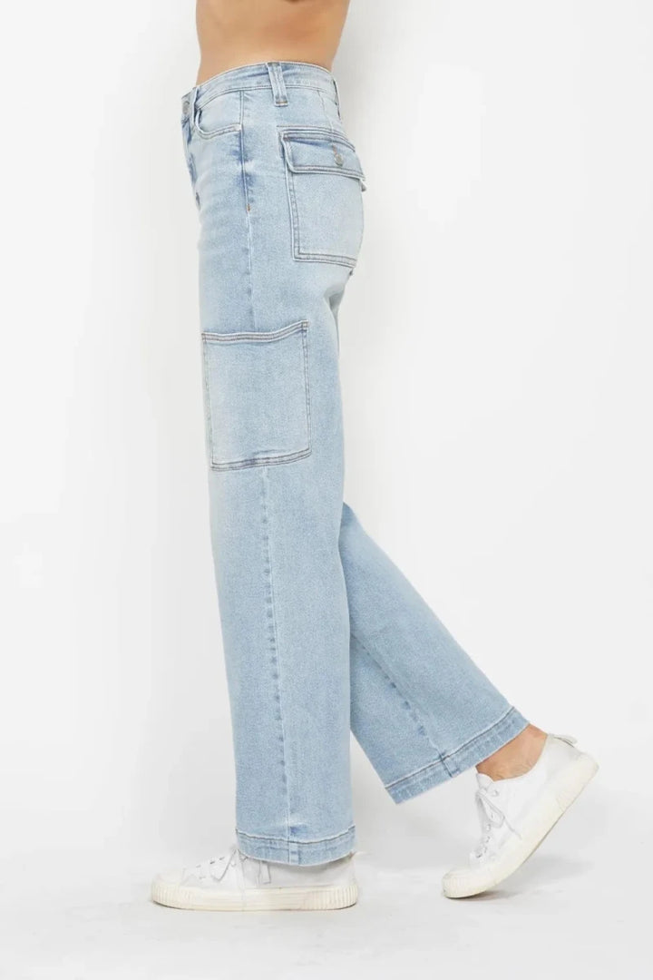 Judy Blue Plus Size High Waist Straight Cargo Jeans - AMVIM