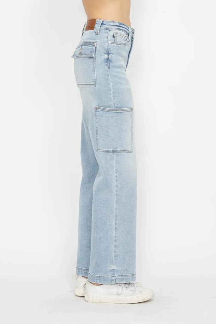 Judy Blue Plus Size High Waist Straight Cargo Jeans - AMVIM