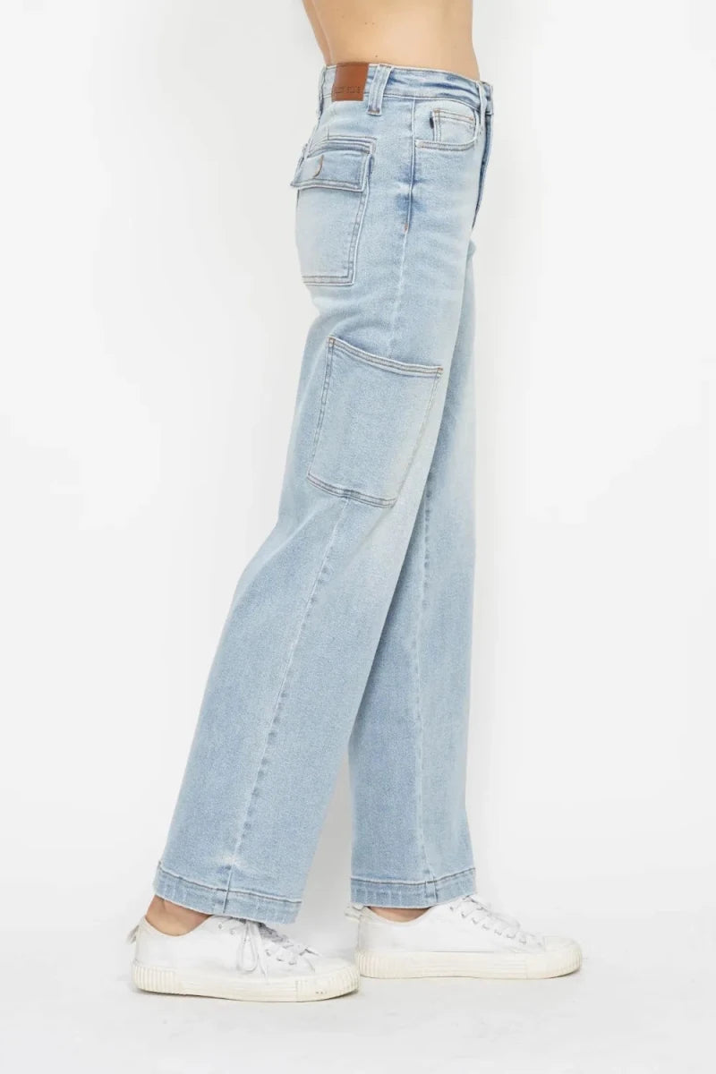 Judy Blue Plus Size High Waist Straight Cargo Jeans - AMVIM