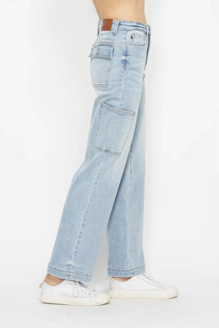 Judy Blue Plus Size High Waist Straight Cargo Jeans - AMVIM