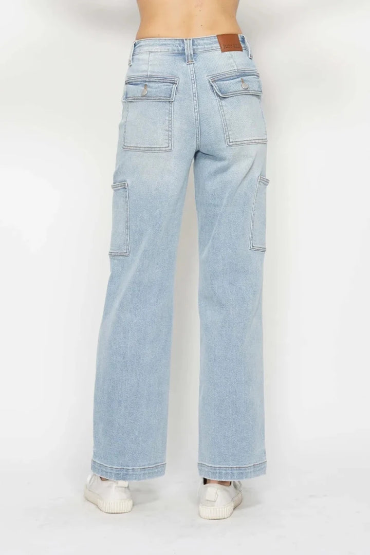 Judy Blue Plus Size High Waist Straight Cargo Jeans - AMVIM