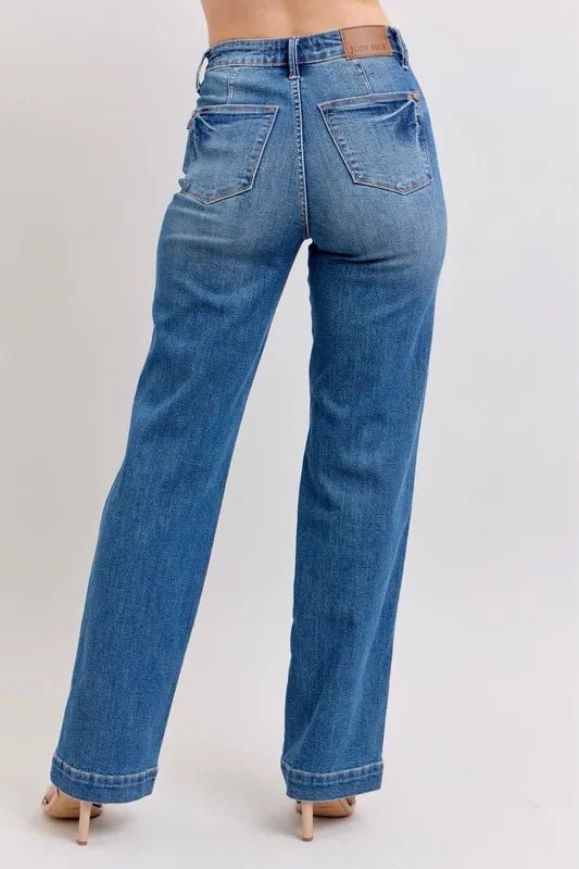 Judy Blue Plus Size High Waist Straight Jeans with Contrast Stitching - AMVIM