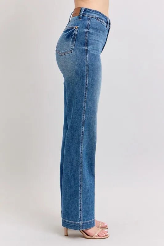 Judy Blue Plus Size High Waist Straight Jeans with Contrast Stitching - AMVIM