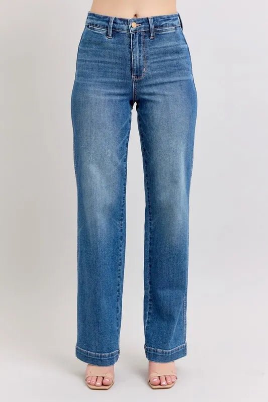 Judy Blue Plus Size High Waist Straight Jeans with Contrast Stitching - AMVIM