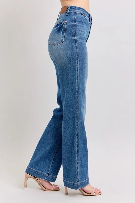 Judy Blue Plus Size High Waist Straight Jeans with Contrast Stitching - AMVIM