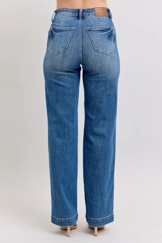 Judy Blue Plus Size High Waist Straight Jeans with Contrast Stitching - AMVIM