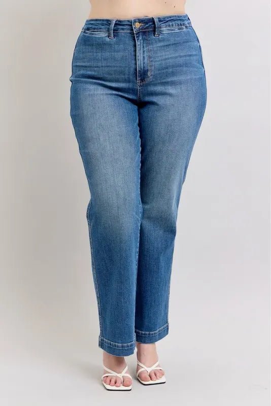 Judy Blue Plus Size High Waist Straight Jeans with Contrast Stitching - AMVIM