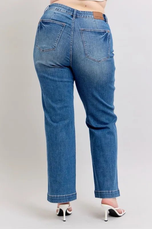 Judy Blue Plus Size High Waist Straight Jeans with Contrast Stitching - AMVIM