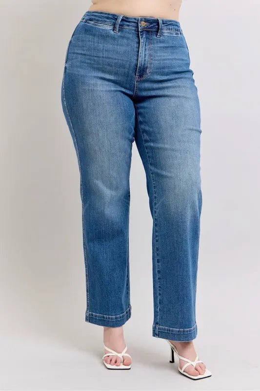 Judy Blue Plus Size High Waist Straight Jeans with Contrast Stitching - AMVIM