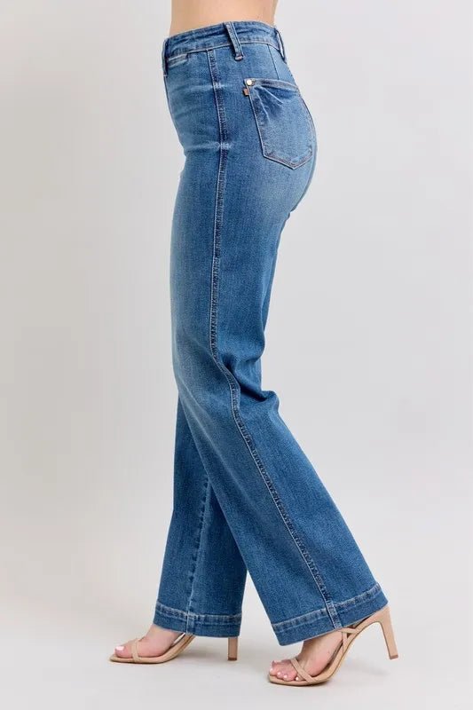 Judy Blue Plus Size High Waist Straight Jeans with Contrast Stitching - AMVIM