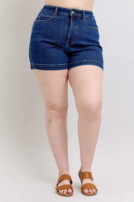 Judy Blue Plus Size High Waist Tummy Control Denim Shorts - AMVIM