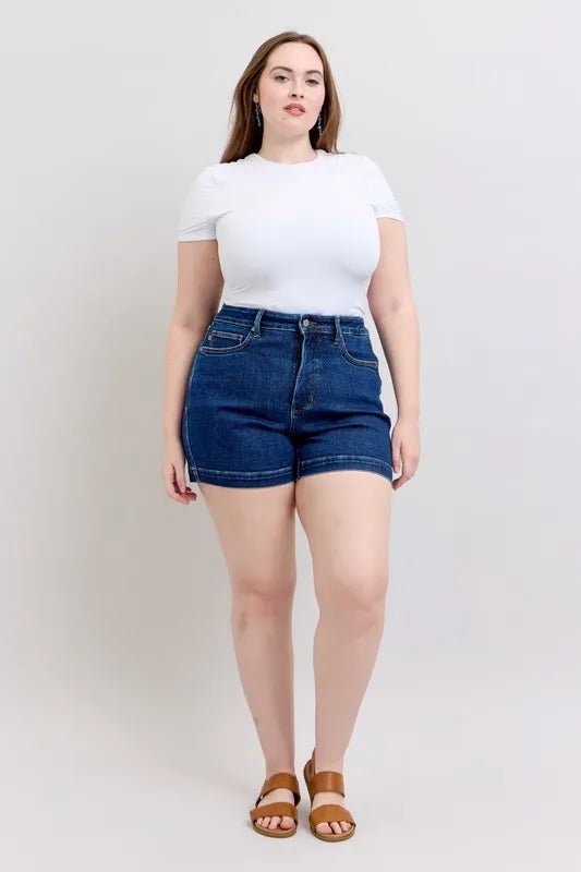 Judy Blue Plus Size High Waist Tummy Control Denim Shorts - AMVIM
