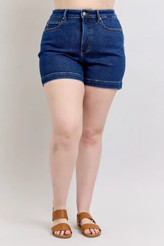 Judy Blue Plus Size High Waist Tummy Control Denim Shorts - AMVIM