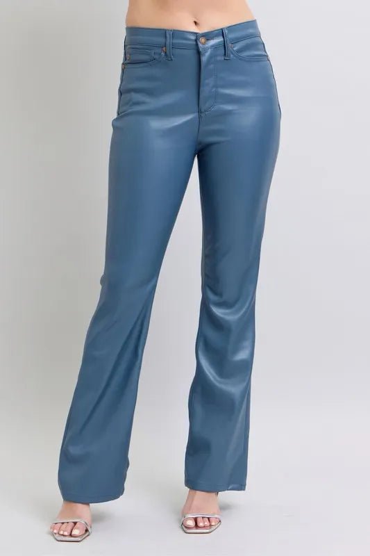 Judy Blue Plus Size High Waist Tummy Control Faux Leather Bootcut Pants - AMVIM
