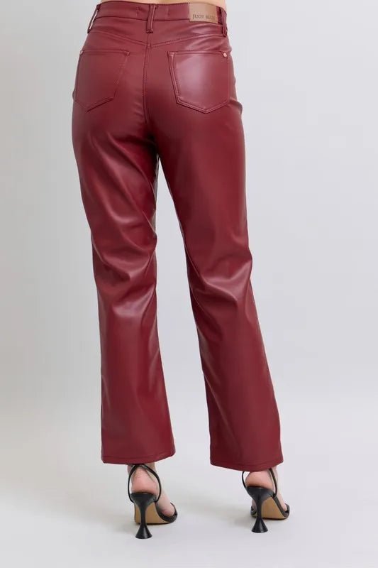 Judy Blue Plus Size High Waist Tummy Control Faux Leather Straight Pants - AMVIM