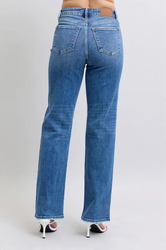 Judy Blue Plus Size High Waist V - Front Vintage Wash Straight Jeans - AMVIM