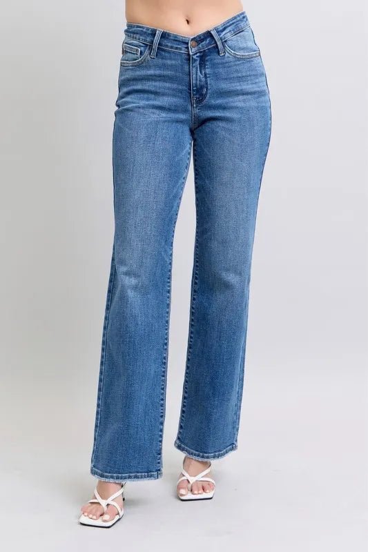 Judy Blue Plus Size High Waist V - Front Vintage Wash Straight Jeans - AMVIM