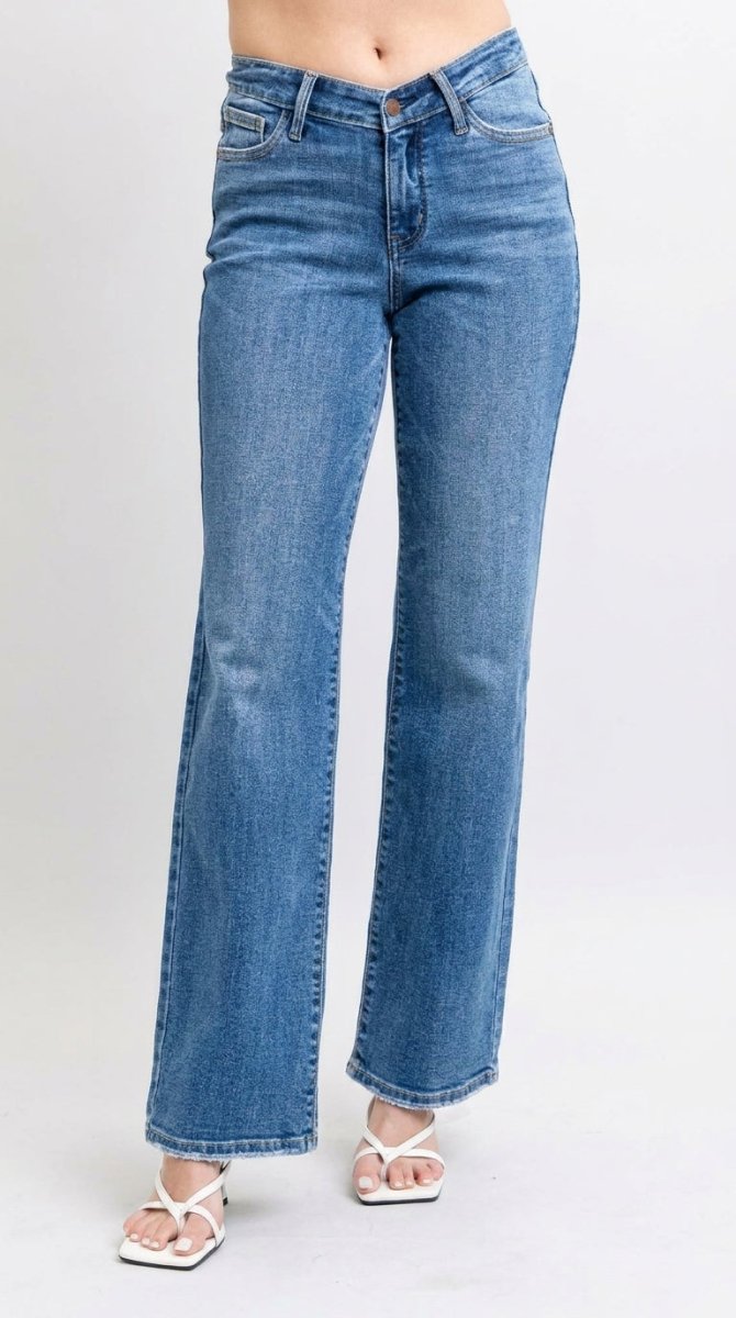 Judy Blue Plus Size High Waist V - Front Vintage Wash Straight Jeans - AMVIM