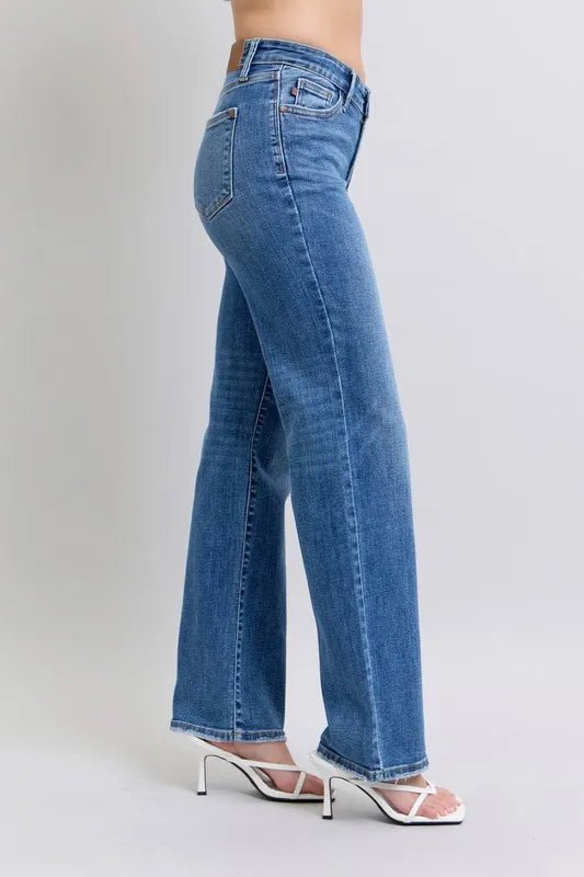 Judy Blue Plus Size High Waist V - Front Vintage Wash Straight Jeans - AMVIM