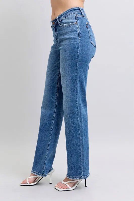Judy Blue Plus Size High Waist V - Front Vintage Wash Straight Jeans - AMVIM