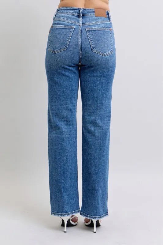 Judy Blue Plus Size High Waist V - Front Vintage Wash Straight Jeans - AMVIM