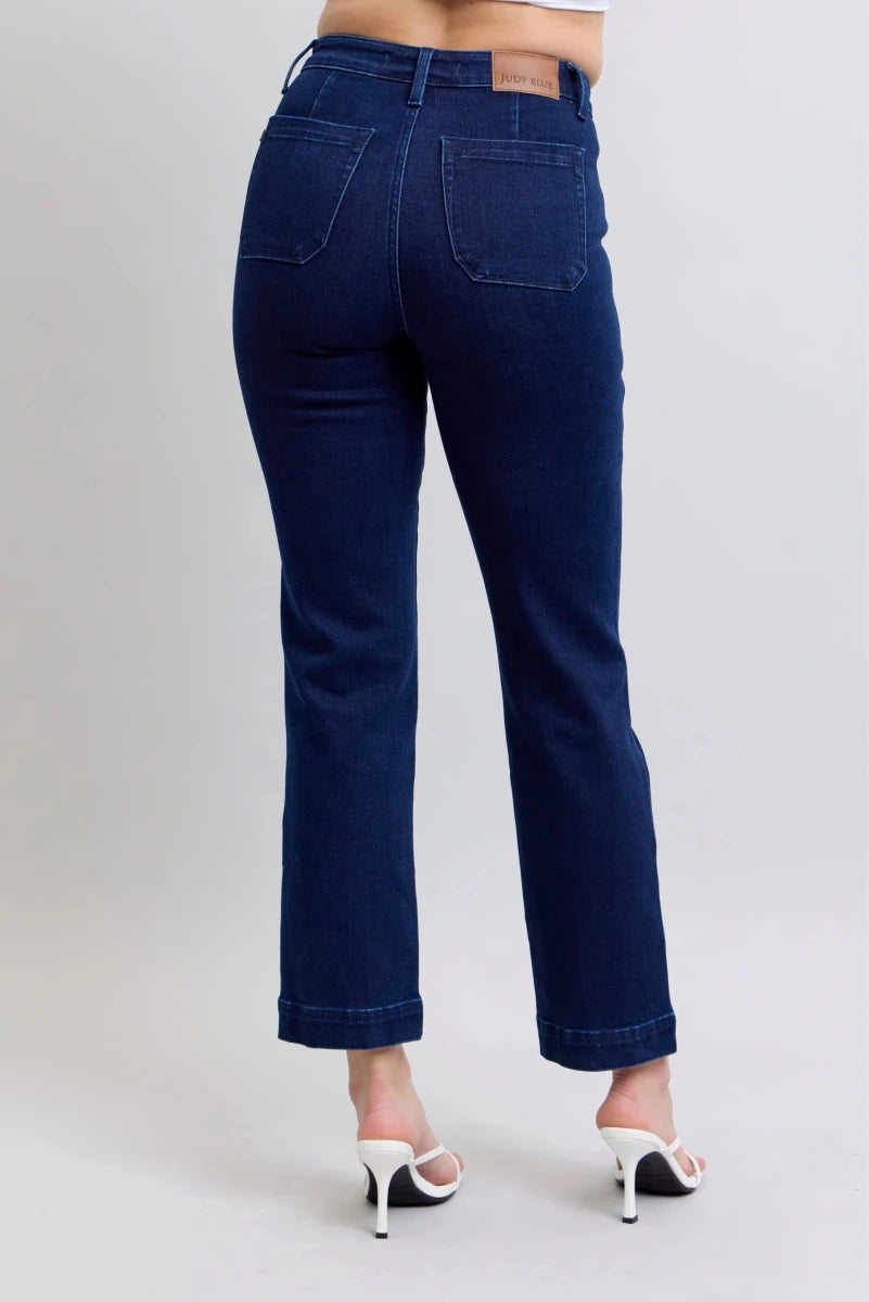 Judy Blue Plus Size High - Waist Workwear Knee Patch Straight Jeans - AMVIM
