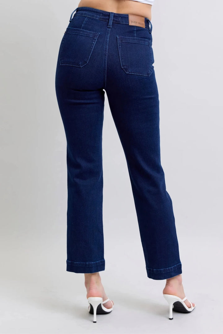 Judy Blue Plus Size High - Waist Workwear Knee Patch Straight Jeans - AMVIM