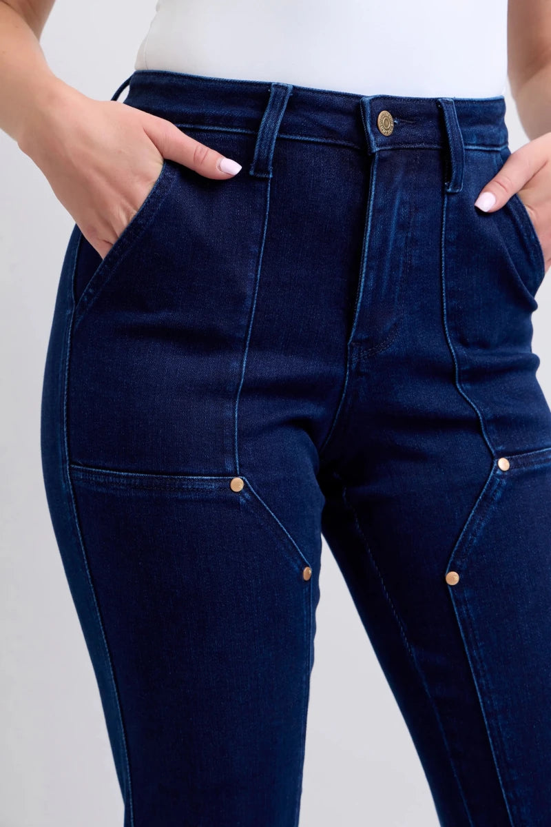 Judy Blue Plus Size High - Waist Workwear Knee Patch Straight Jeans - AMVIM
