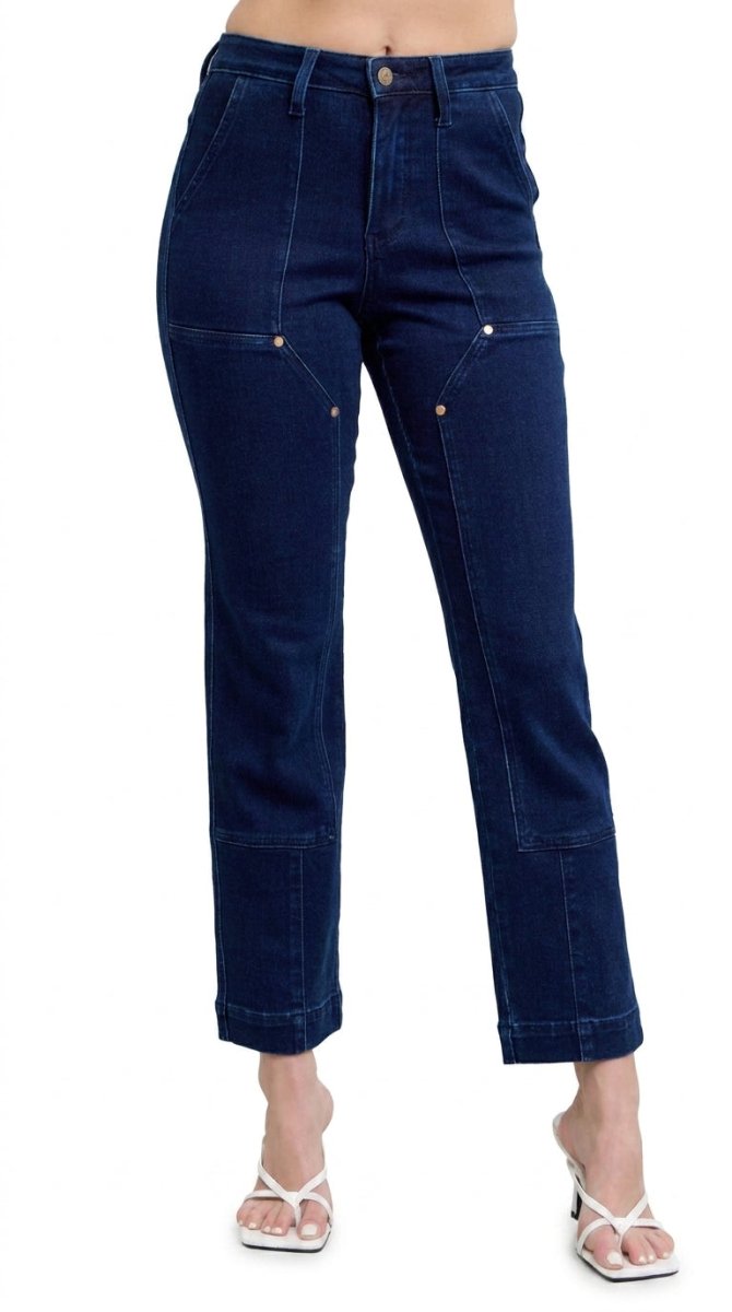 Judy Blue Plus Size High - Waist Workwear Knee Patch Straight Jeans - AMVIM
