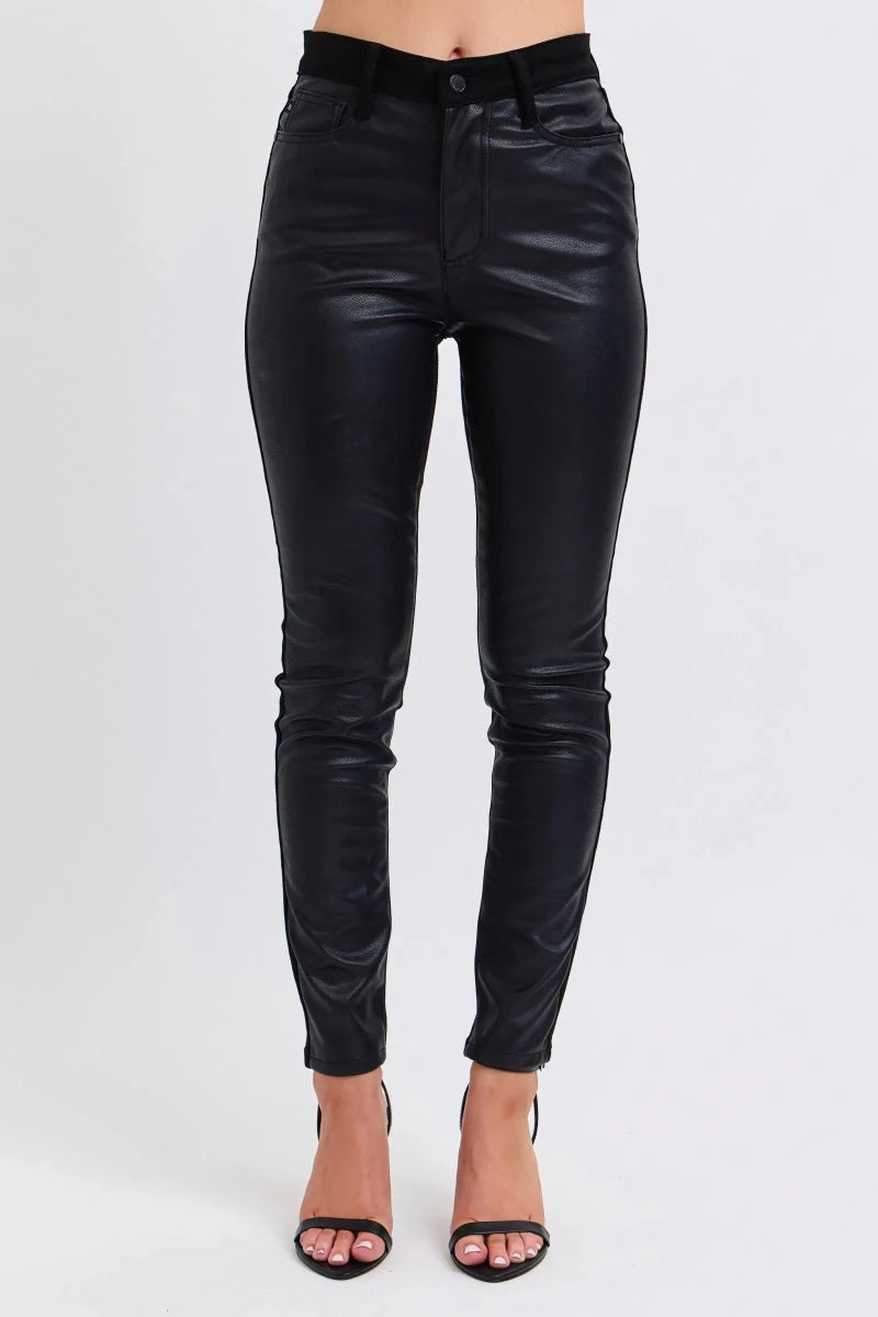 Judy Blue Plus Size High - Waisted Faux Leather Skinny Pants - AMVIM