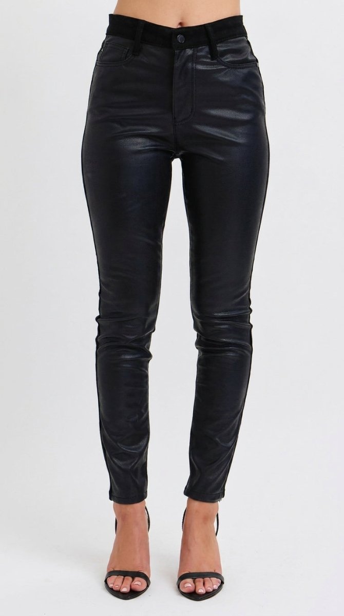 Judy Blue Plus Size High - Waisted Faux Leather Skinny Pants - AMVIM
