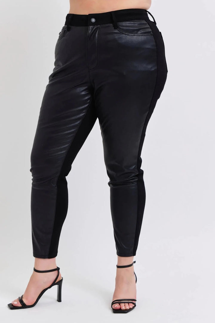 Judy Blue Plus Size High - Waisted Faux Leather Skinny Pants - AMVIM