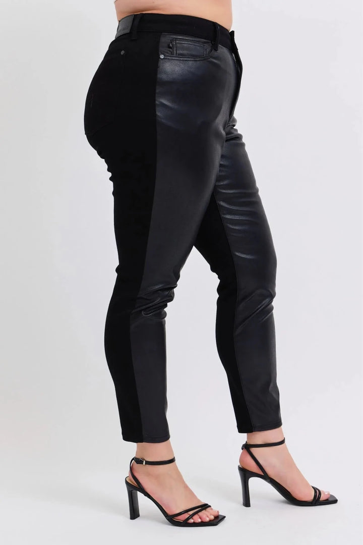 Judy Blue Plus Size High - Waisted Faux Leather Skinny Pants - AMVIM