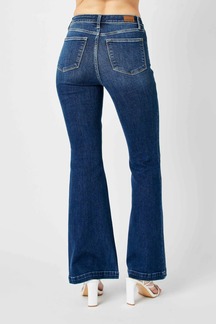 Judy Blue Plus Size High - Waisted Flare Jeans with Angled Side Seam Detail - AMVIM
