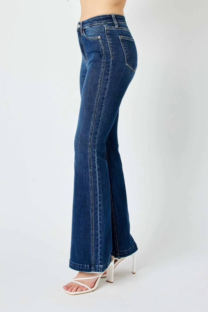 Judy Blue Plus Size High - Waisted Flare Jeans with Angled Side Seam Detail - AMVIM