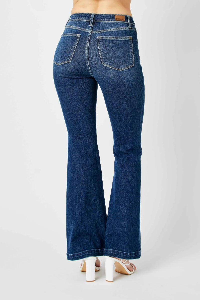 Judy Blue Plus Size High - Waisted Flare Jeans with Angled Side Seam Detail - AMVIM
