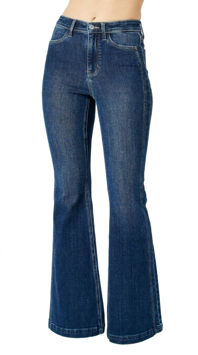 Judy Blue Plus Size High - Waisted Flare Jeans with Angled Side Seam Detail - AMVIM