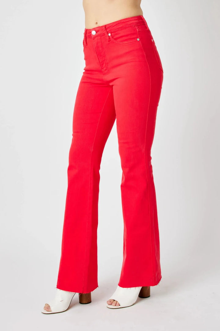 Judy Blue Plus Size High - Waisted Tummy Control Garment Dyed Flare Jeans - AMVIM