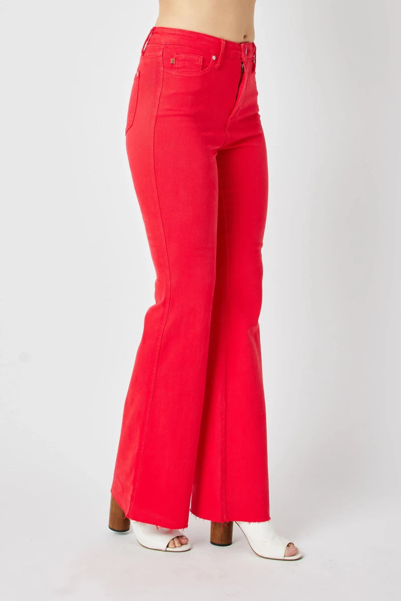 Judy Blue Plus Size High - Waisted Tummy Control Garment Dyed Flare Jeans - AMVIM