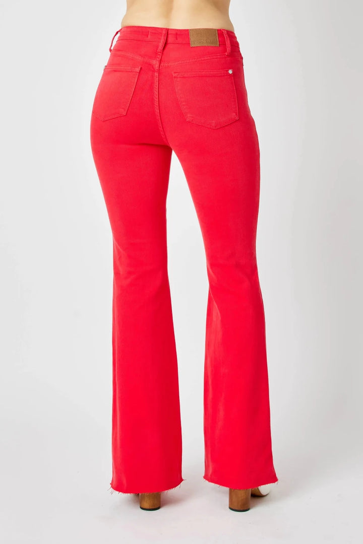 Judy Blue Plus Size High - Waisted Tummy Control Garment Dyed Flare Jeans - AMVIM