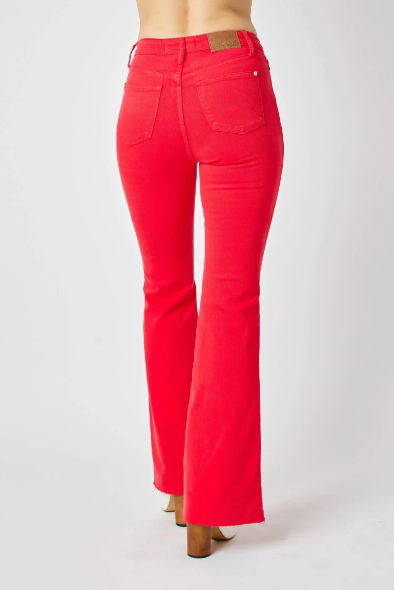 Judy Blue Plus Size High - Waisted Tummy Control Garment Dyed Flare Jeans - AMVIM