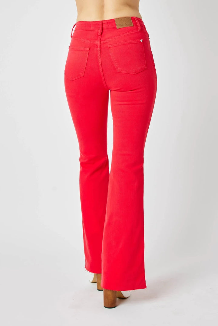 Judy Blue Plus Size High - Waisted Tummy Control Garment Dyed Flare Jeans - AMVIM