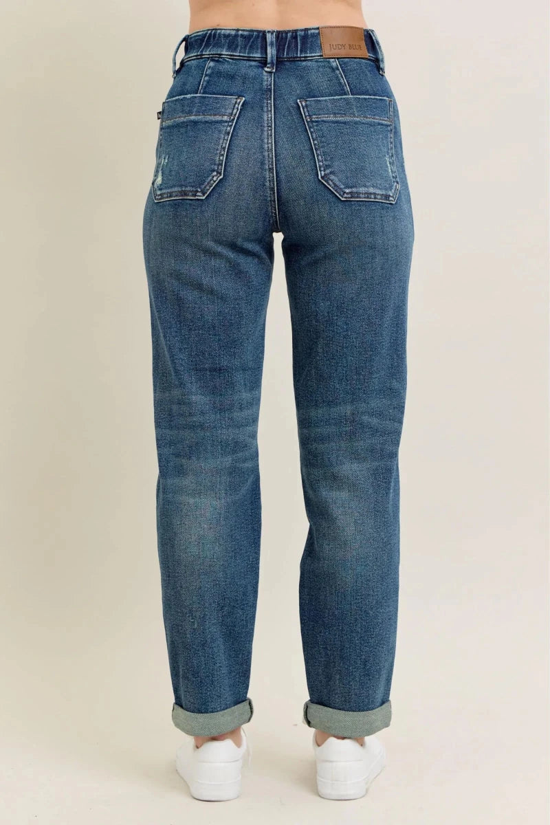 Judy Blue Plus Size High - Waisted Vintage Wash Jeans with Drawstring - AMVIM
