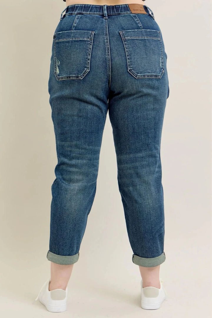 Judy Blue Plus Size High - Waisted Vintage Wash Jeans with Drawstring - AMVIM