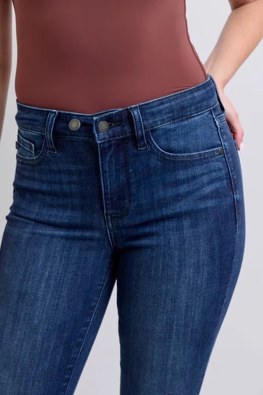 Judy Blue Plus Size Mid Rise Skinny Jeans with Raw Hem - AMVIM