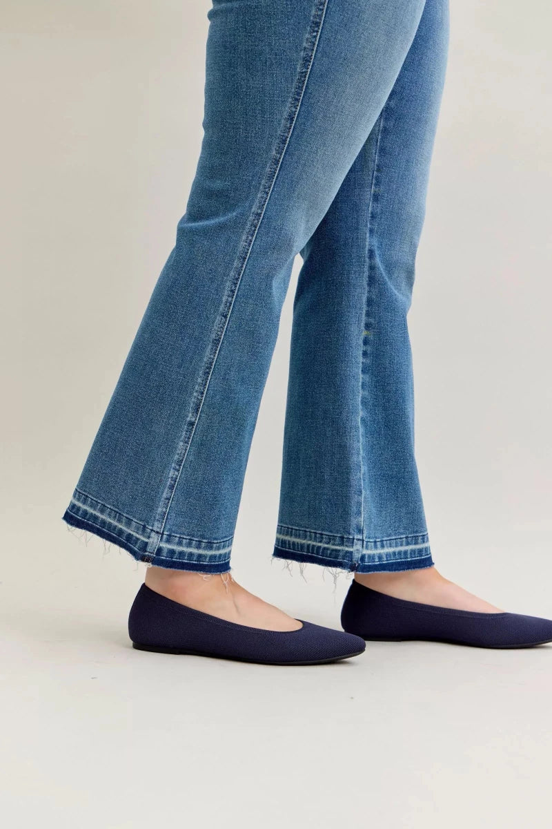 Judy Blue Plus Size Mid Rise Slim Bootcut Tummy Control Jeans with Release Hem - AMVIM