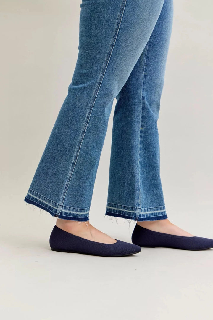 Judy Blue Plus Size Mid Rise Slim Bootcut Tummy Control Jeans with Release Hem - AMVIM